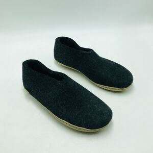Glerups Shoe Slipper Felt Wool Leather Sole Black EU 40 Women's 9.5 Men's 7-7.5